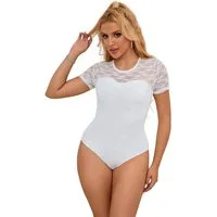 Lau-Fashion Body Eleganter Damen Body mit Spitze, transparentem Rücken kurze Ärmel