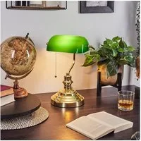 hofstein Tischleuchte »Mezzovilla« Tischlampe aus Metall und Glas in Messing/Grün, ohne Leuchtmittel, Leuchte im Vintage Design mit Glasschirm,Schnurschalter Kabel, 1xE27
