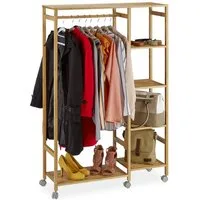 relaxdays Kleiderständer Rollgarderobe Bambus