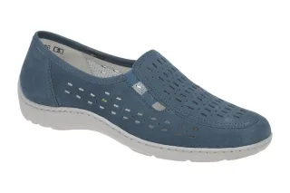 Waldl?ufer 496501 HENNI Damen Slipper blau jeans bequem mit Extra Weit Passform