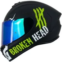 Broken Head Motorradhelm Adrenalin Therapy 4X Schwarz-Weiß (mit klarem und grün/blau verspiegeltem Visier), inklusive 2 Visieren