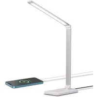 LQWELL Schreibtischlampe LED Schreibtischlampe Dimmbar Metallmaterial, LED fest integriert, 5 Farben & 10 Helligkeitsstufen Augenfreundliche Nachttischlampe, USB-Aufladung, Touch-Steuerung & Memory-Funktion