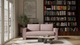 BRUNO Schlafsofa 160cm in Pink Blush Rosa | Kubus | stabiles Massivholz & Boxspringkomfort