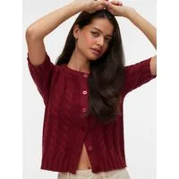 Vero Moda Strickjacke VMORIANE 2-4 O-NECK CARDIGAN Baumwollmischung, regular fit, Zopfstrickmuster