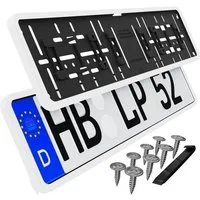 L & P Car Design Kennzeichenhalter für Auto mit umlaufendem Rahmen in Weiß, (2 Stück)