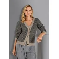 MADELEINE Strickjacke Cardigan aus Schurwolle mit V-Ausschnitt Strickjacke mit Fischgrat-Jacquard, langärmelig, Knöpfen