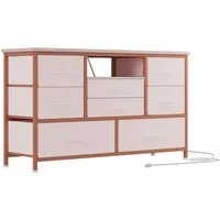 GarveeMore TV-Schrank Breites Sideboard Mehrzweckschrank Kommode mit 8 tiefen Schubladen Media-Board Stauraumschrank mit Steckdose, USB-Anschluss und RGB-LED