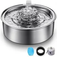 AIMAX Trinkbrunnen Katzenbrunnen Edelstahl 2L, Trinkbrunnen Katze mit Aktivkohlefilter, Automatischer Wasserspender für Katzen & Hunde, Ultra Leise Pumpe, USB