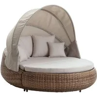 Dehner Gartenlounge-Set Daybed Tulum, 179 x 163 x 220 cm (B/H/T), Liegefläche 146 x 179 cm, gemütliche Sonnenliege mit Faltdach und Polstern