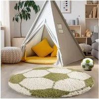 Carpettex Kinderteppich Fußball-Design, Rund, Höhe: 30 mm, Kinder Teppich Fußball-Form Kinderzimmer versch.farben und größen