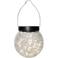 STAR TRADING LED Solarleuchte LED Solar Laterne Glaskugel hängend Bruchglas Optik Lichtsensor D:12cm, LED Classic, warmweiß (2100K bis 3000K)