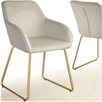 tectake Esszimmerstuhl Polsterseesel in Samtoptik, Belastbarkeit 120 kg, 57 x 61 x 85,5 cm (Küchenstuhl Jeane in Samtoptik creme/gold, 1 St), höhenverstellbare Füße, durchgehende Lehne, Kufengestell aus Stahl