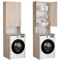 Platan Room Waschmaschinenumbauschrank Badschrank LORA Waschmaschinenschrank Badezimmer Hochschrank 210 x 65 x 50 cm