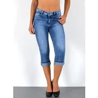 ESRA Caprijeans Sommer Hose Damen Capri Jeans High Waist kurze Jeans bis Übergröße C21 Damen Capri Jeans High Waist 3/4 Jeans Damen Stretch Jeanshose Shorts