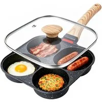 FANNOU Bratpfanne Spiegeleipfanne mit Deckel, 4 Loch Pancake Pfanne, (1-tlg), Aluminium-Antihaft Bratpfanne für Induktionsherd & Gasherd