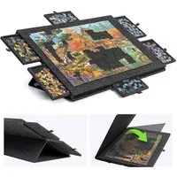 Kityhome Puzzleunterlage Puzzlebrett 2-in-1, 6 Schubladen, für 1000 Teile, tragbar, Weiche Filzoberfläche,Flache Arbeitsfläche & neigbarer Ständer