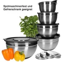 TP Rührschüssel Edelstahl Rührschüssel 18/10 inkl. Deckel und4 Gemüsereiben ohne Griff