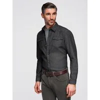 OMBRE Langarmhemd Jeanshemd mit Druckknöpfen und Brusttaschen