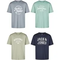Jack & Jones T-Shirt Herren Logoprintshirt JJLINO Regualar Fit (4-tlg) Kurzarm Tee Shirt mit Rundhalsausschnitt aus 100% Baumwolle