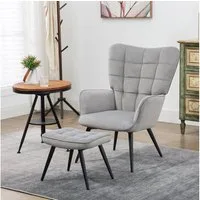 HOMCOM Relaxsessel Polstersessel mit Samtoptik (Esszimmerstuhl, 2-St., Fernsehsessel), bis 120kg, für Wohnzimmer, Hellgrau