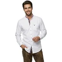 Moschen-Bayern Trachtenhemd Trachtenhemd Herren SLIM FIT Stehkragen Hirsch Langarm Weiß-Rot