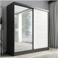 A&J MöbelLand GmbH Schiebetürenschrank NERO 200 cm mit Spiegel drei Schubladen (TOP ANGEBOT! Geräumiger Schrank mit einer Breite von 200 cm und Spiegel, ideal zur Aufbewahrung von Kleidung und Accessoires. 3 Schubladenund viel Stauraum. TOP PRODUKT! 