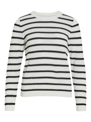 VILA - VIDALO O-NECK L/S STRIPE KNIT TOP- NOOS White Alyssum - Gr. - XS