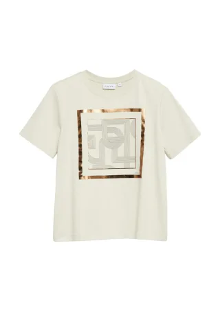 comma - T-Shirt mit grafischem Print und Metallic-Details beige - Gr. - 42