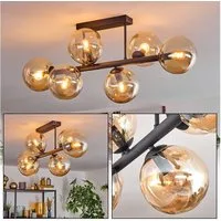 hofstein Deckenleuchte 6-flammige Deckenlampe aus Metall/Glas in Schwarz/Rauch/Bernstein, ohne Leuchtmittel, im Retro/Vintage-Design (Schirme Ø 15 cm), E14
