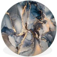 MuchoWow Gemälde Marmor - Grau - Blau - Luxus - Gold, Fotodruck (1 St), Kreis Wanddekoration, Rundes Wandbild, 30x30 cm