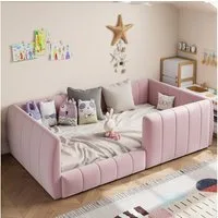 Flieks Polsterbett, Daybett Kinderbett Bodenbett 90x200cm mit Sicherheitsgeländer