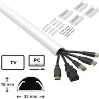 Hama Kabelkanal ALU Kabelkanal Kabel-Leiste Fußbodenkanal Weiß (Set, Kabelkanal mit Zubehör), Kabelkanal halbrund Sockel Wand Boden Aufputz TV Beamer PC Audio HiFi