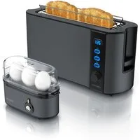 Arendo Frühstücks-Set 2-Scheiben Langschlitz Toaster & 3er Eierkocher, Edelstahl, Cool Grey (2-tlg), BPA-frei, GS-geprüfte Sicherheit, perfekt fürs Familienfrühstück