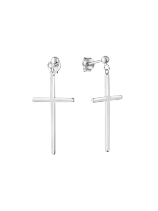 Zeeme Silber Ohrringe Silber 925 rhodiniert mit Kreuz-Motiv 35mm lang
