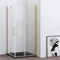 Duschparadies Eckdusche H:195cm Gold Falttür Scharniertür Drehtür Duschabtrennung Duschtür, BxT: 70x70 cm, ebenerdiger Einbau möglich,klare Optik,mit Drehtür