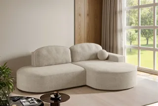 Ecksofa Schlafsofa Sofa GIRONA Stoff Arena Beige Ottomane Rechts