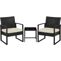 Yaheetech Balkonset 3-teilig Terrassenmöbel-Set in Rattan-Optik, Sitzgruppe mit 2 Stühle & 1 Quadratischem Beistelltisch mit Glasplatte