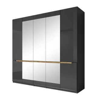 Drehtürenschrank HL1-21, 225 cm x 213 cm x 60 cm, grau/grau hochglanz/Appenzeller Fichte NBHL1-21-grau