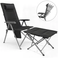 HOMECALL Campingstuhl mit fußstütze camping liegestuhl klappstuhl gepolstert karpfenstuhl (bis 150 KG mit Seitentasche Getränkhalter), Angelstuhl für Camp Garten Balkon