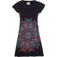Vishes Minikleid Kurzarm Tunika Minikleid Damen Besticktes Mandala Baumwolle Alternative Mode, Boho, Hippie, Ethno, Festival