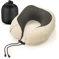 Cozyor Nackenstützkissen Memory Nackenkissen mit verstellbarem Verschluss + praktischer Tasche, Füllung: Memory Schaum Gedächtnisschaum, Bezug: waschbarer Bezug, Set, Nackenhörnchen zum Reisen, klein & kompakt, beige Driftwood Serie, auch im Reise-Se