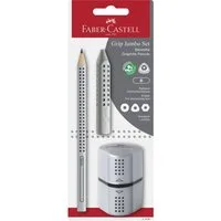 Faber-Castell Bleistift FABER-CASTELL Schreib Set Grip Jumbo Set B grau 3 Teile Blister