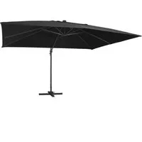 vidaXL Sonnenschirm Ampelschirm mit LED-Leuchten und Alu-Mast 400x300 cm Schwarz