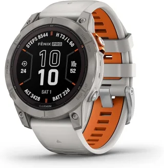 Garmin Fenix 7 Pro Sapphire Solar [inkl. Sikikonarmband grau/orange] 47mm nebelgrau/titanium