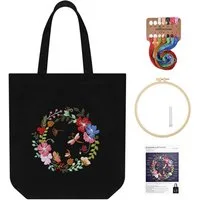 Agger Kreativset Stickset für eine Canvas-Tragetasche Stofftasche Schultertasche Damen, Handstick-Set für Anfänger mit Blumen-Design Blumen-Stickset