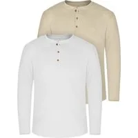 normani Langarmshirt 2er Set Herren Langarm Shirts aus Bio-Baumwolle Basic Henley Shirt für Männer GOTS-zertifiziert