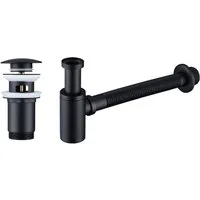 HOMELODY Ablaufgarnitur Siphon Pop Up Ablaufgarnitur mit Überlauf Universal Röhrensiphon Set Waschtisch Bad Geruchsverschluss Stöpsel Abfluss Garnitur Schwarz