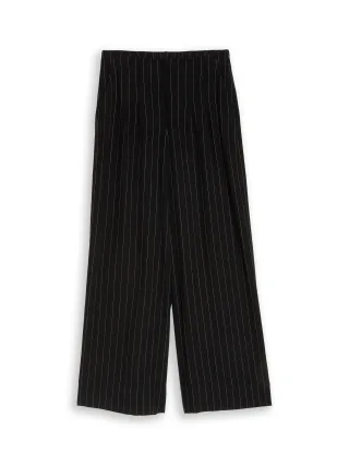 Denim Tom Tailor - Wide Leg Hose mit Leinenanteil black beige vertical stripe - Gr. - XL