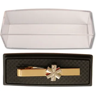 Krawattenklammer Rettungsdienst-Emblem | Feuerwehrstore | gold | silberne Applikation | Star of Life | Krawattennadel | edel | Geschenk | Ehrung