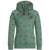 naketano Sweatjacke Damen mit Kapuze, Kängurutasche, tailliert, melierte Sweatware, Raglan Kordelzug, Rippbündchen, Kunstleder-Logo, casual, Streetwear, Langarm